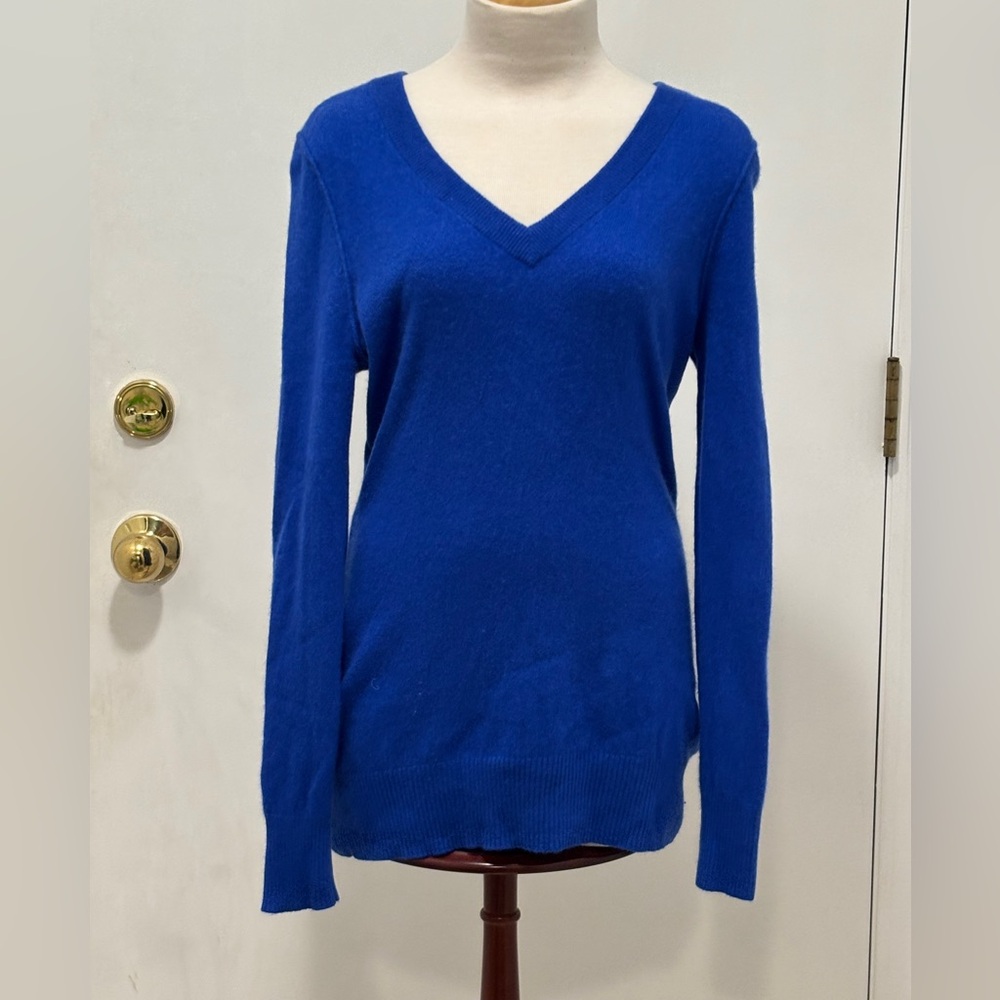 Aqua Royal Blue Cashmere V-Neck Sweater. Size L
